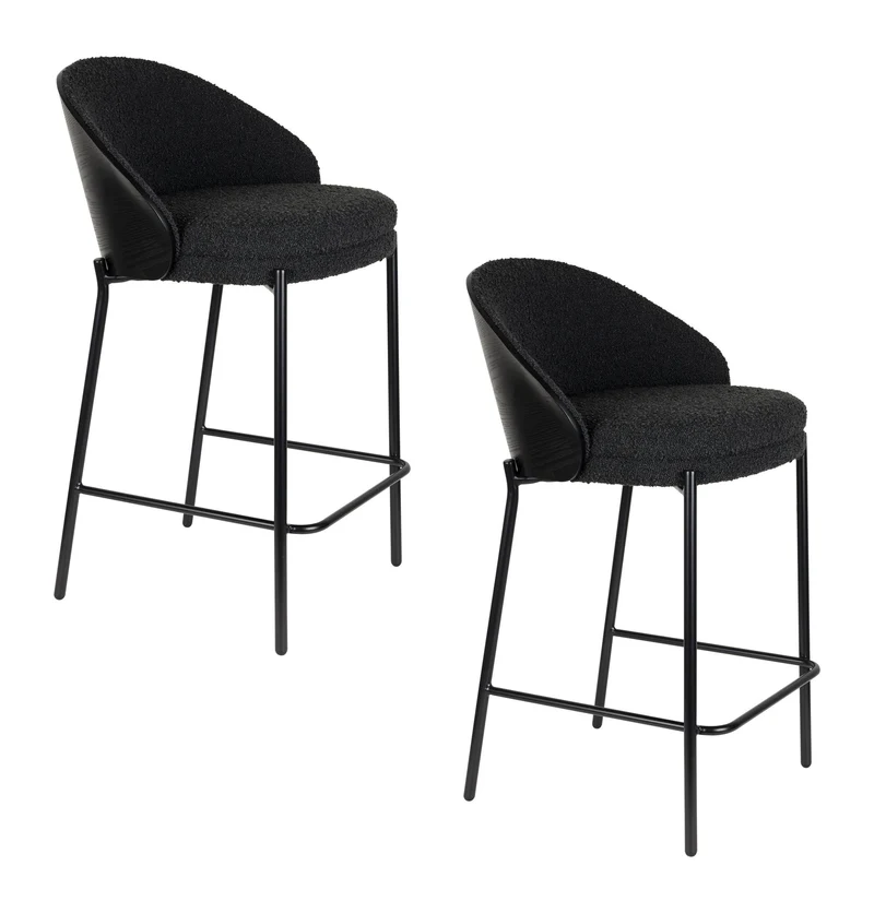 Barhocker Rodin im 2er-Set, Bouclé-Bezug in Schwarz von Dutchbone