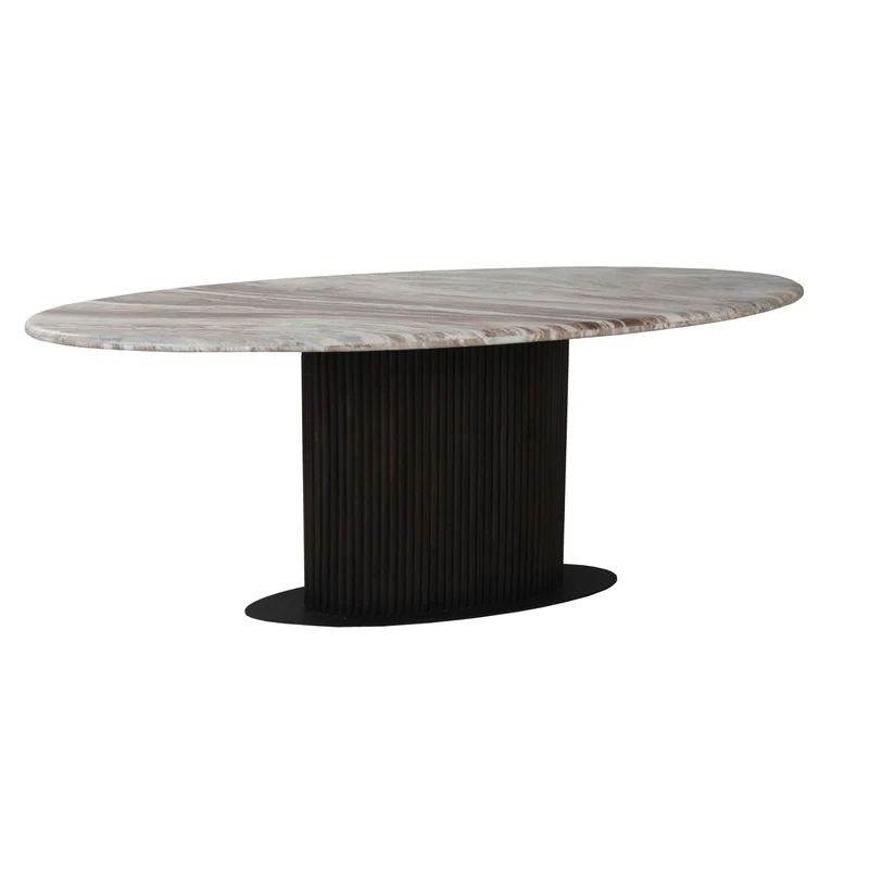 Esstisch Rashford Blush Beige, oval, 200x100 cm, Marmor-Look