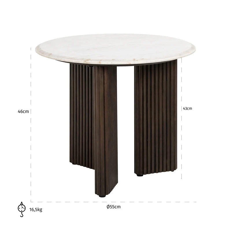 Beistelltisch Mayfield Ø55 cm mit Marmorplatte und Mangoholz-Gestell
