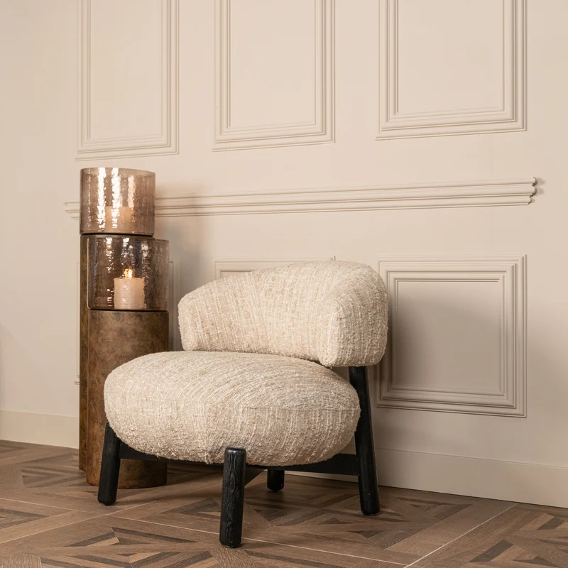 Lounge Stuhl Ornella Beige Angora – Sessel mit Holzgestell