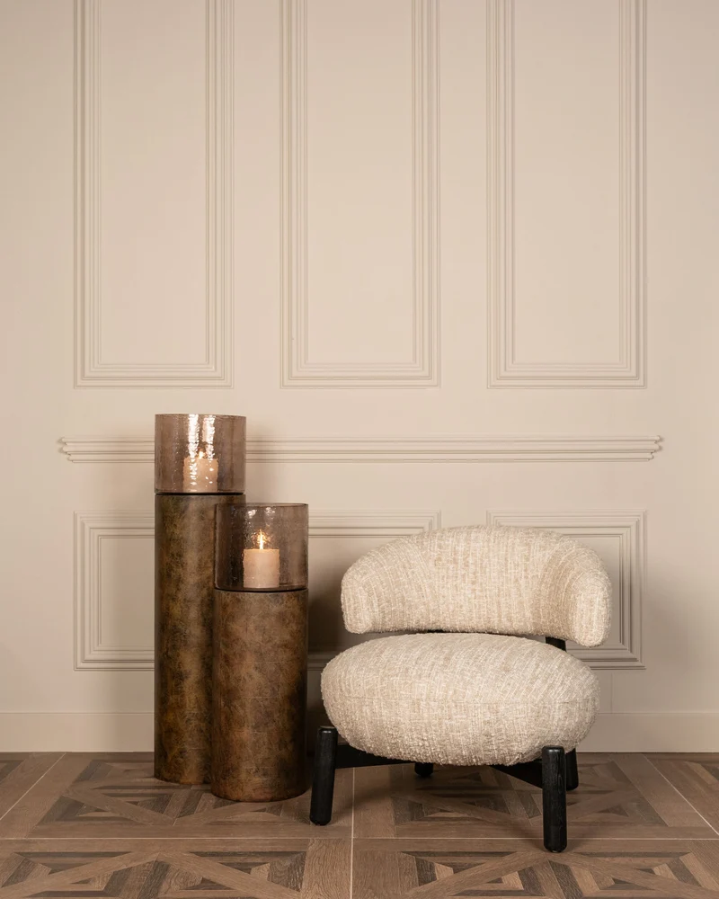 Lounge Stuhl Ornella Beige Angora – Sessel mit Holzgestell