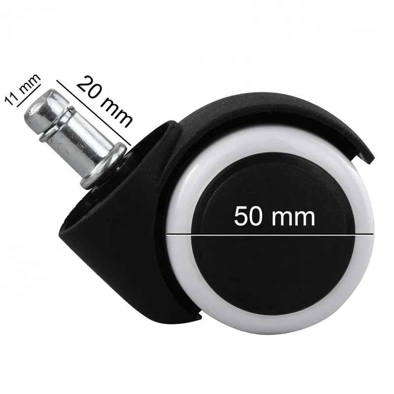 Bürostuhlrollen Set 5 gebremst 11mm 50mm Schwarz Weiß Hartboden