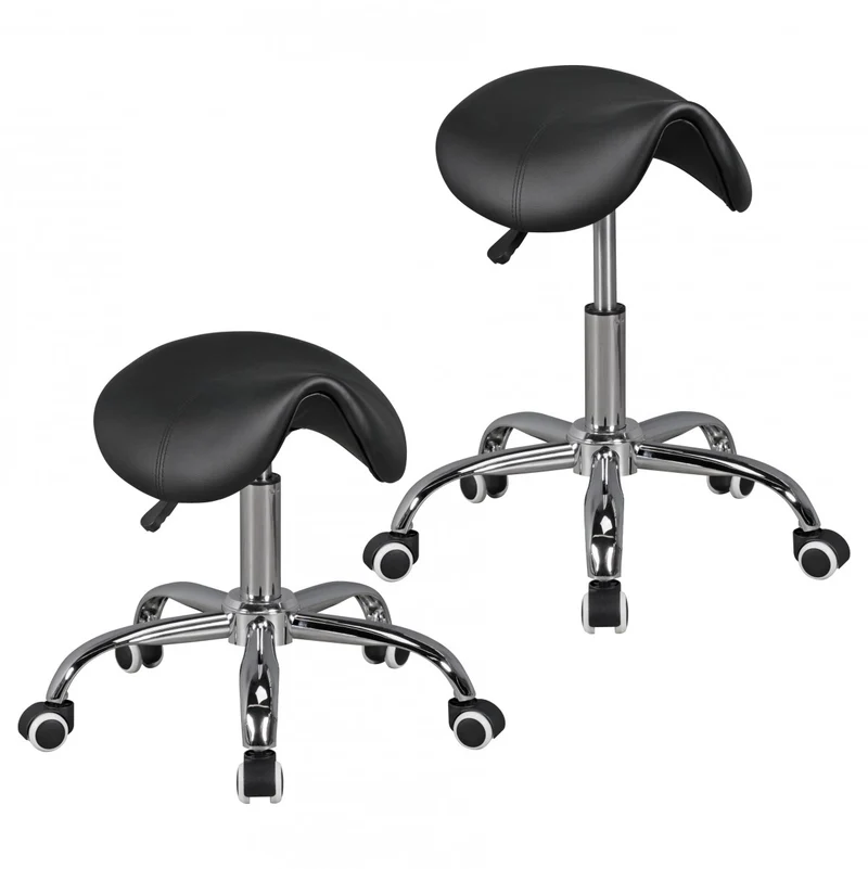 Hocker Menton höhenverstellbar Kunstleder Schwarz Sattelsitz mit Rollen