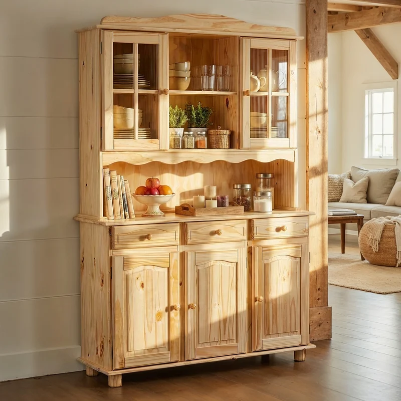 Buffet Vitrine TOSCANA Kiefer Massivholz Küchenbuffet natur lackiert