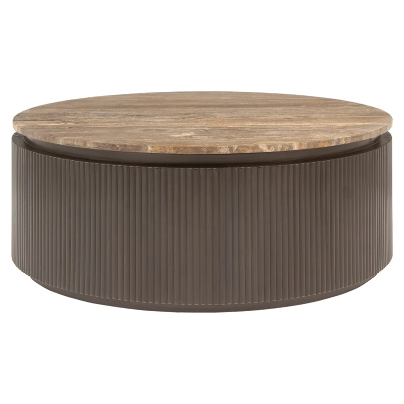 Couchtisch Russo rund, Ø90 cm, Travertin & Messing, ash brown