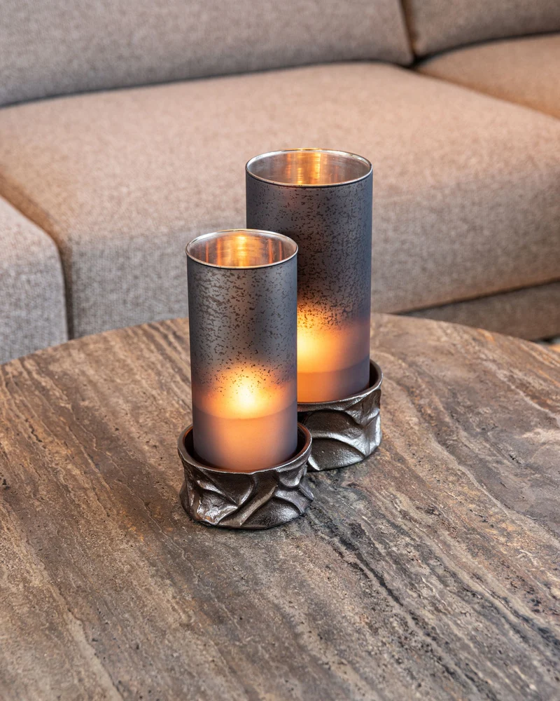 Couchtisch Russo rund, Ø90 cm, Travertin & Messing, ash brown