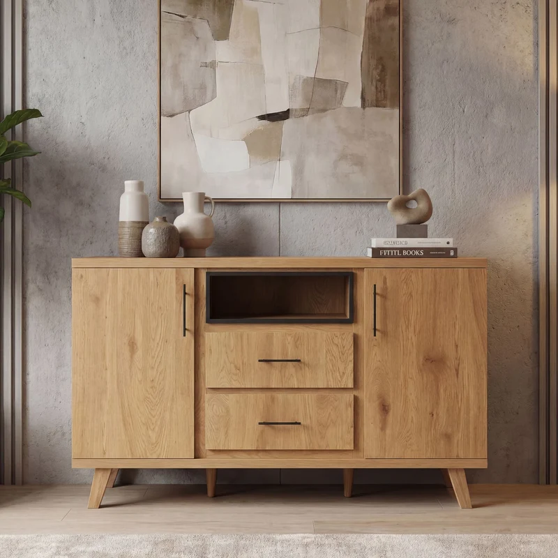 Sideboard Eiche 150 cm, 2 Türen, 2 Schubladen & Regalfach - Wohnling