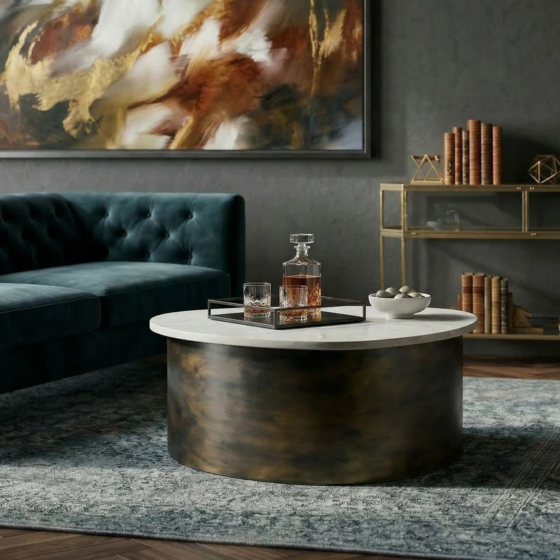 Couchtisch Gold 63 cm mit weißer Marmorplatte und Aluminiumgestell