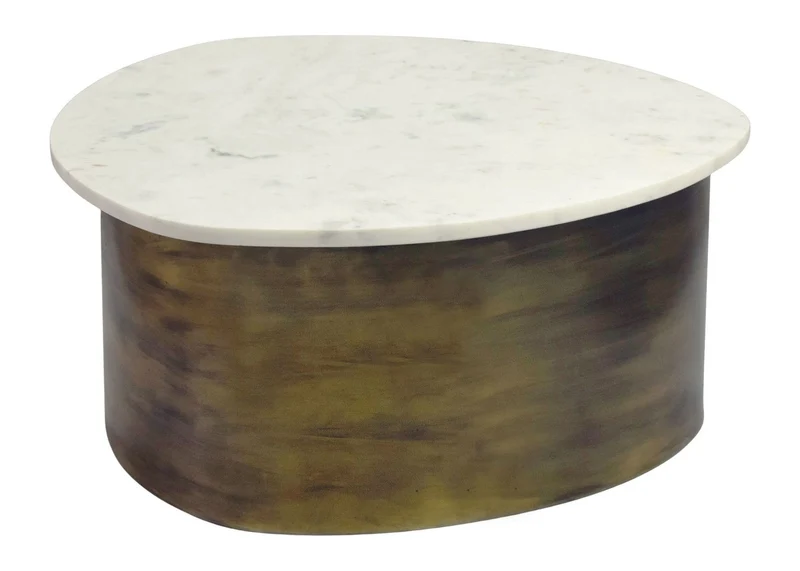 Couchtisch Gold 63 cm mit weißer Marmorplatte und Aluminiumgestell