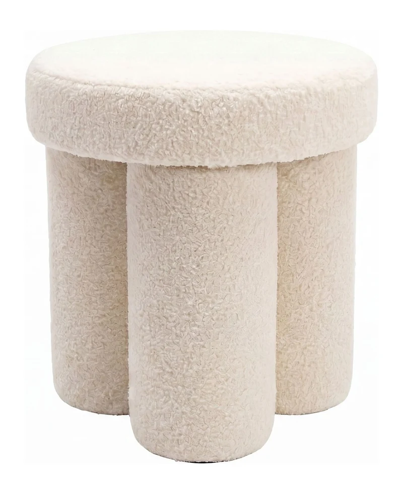 Sitzhocker Teddy Creme rund, Polsterhocker im Boho-Stil Wohnzimmer