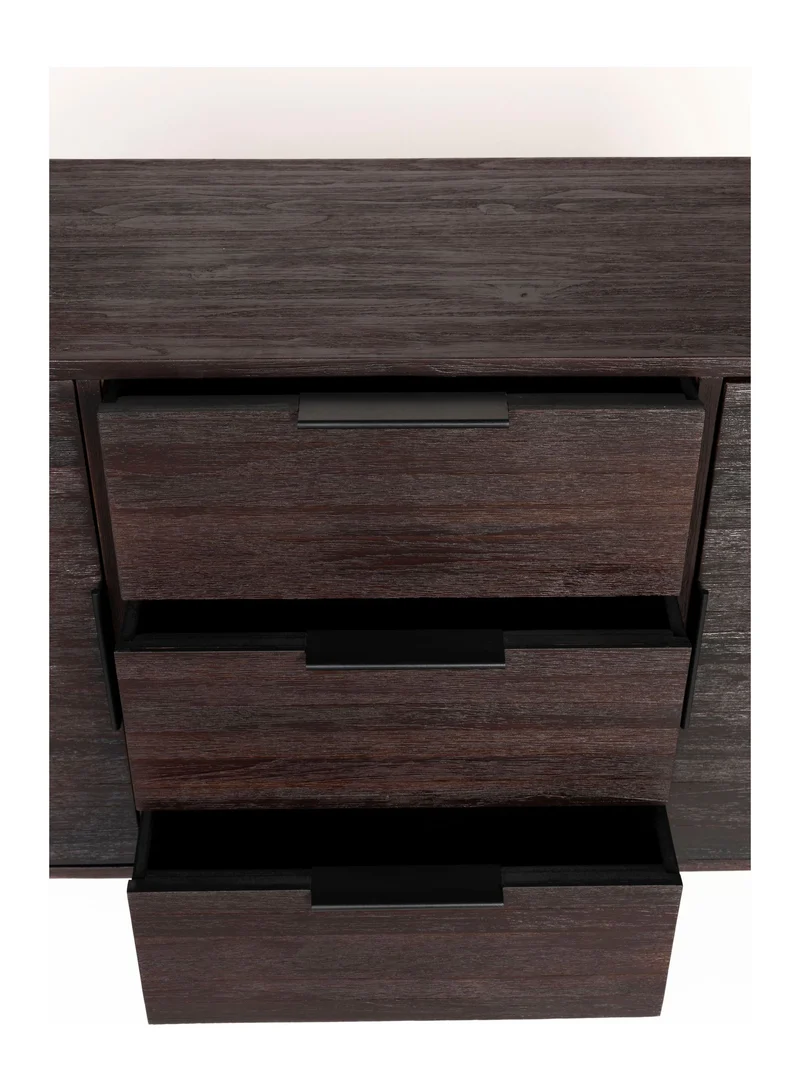 Sideboard Webster High aus recyceltem Teakholz mit Schiebetüren, Braun