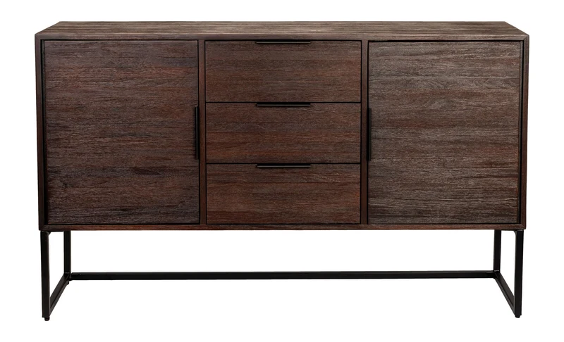 Sideboard Webster High aus recyceltem Teakholz mit Schiebetüren, Braun