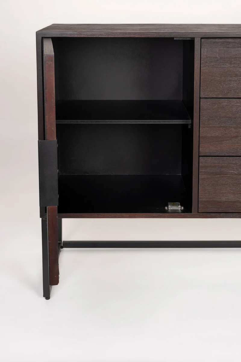 Sideboard Webster High aus recyceltem Teakholz mit Schiebetüren, Braun