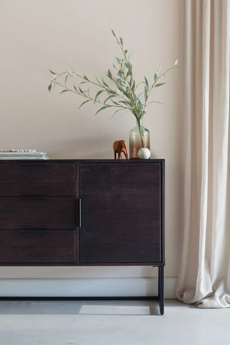 Sideboard Webster High aus recyceltem Teakholz mit Schiebetüren, Braun