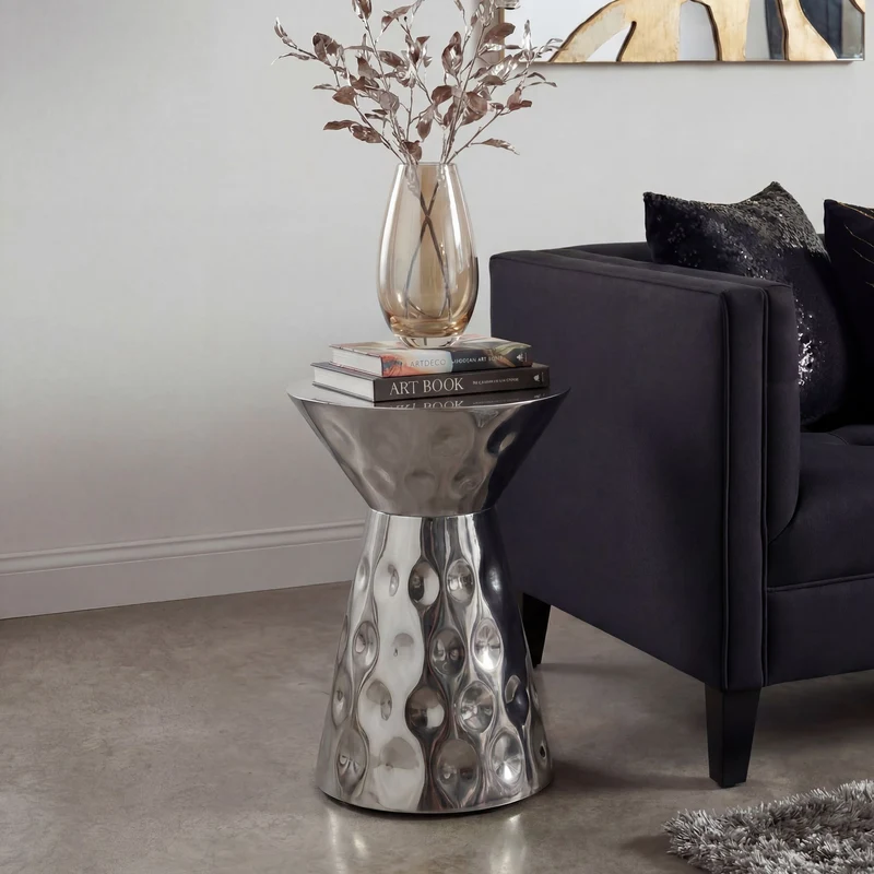 Beistelltisch Alu Rund Silber 36 cm - Handmade Loungetisch