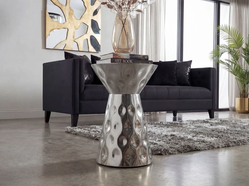 Beistelltisch Alu Rund Silber 36 cm - Handmade Loungetisch