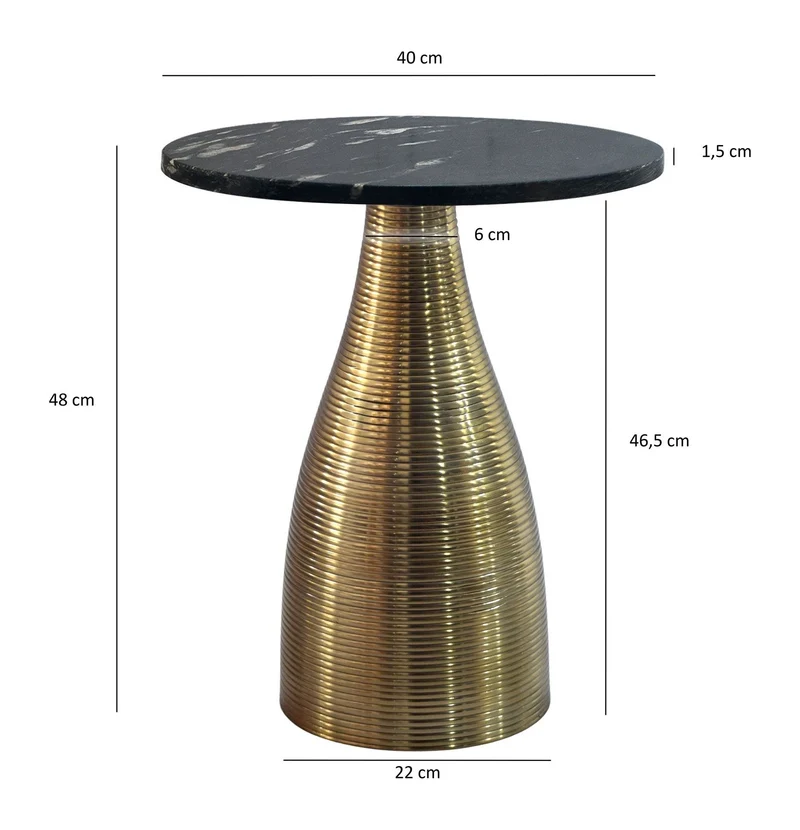 Beistelltisch Rund 40 cm Gold mit Marmorplatte Schwarz von Wohnling