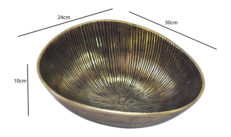 Obstschale Oval Gold aus Aluminium mit Rillen-Design, Tischdeko 30 cm