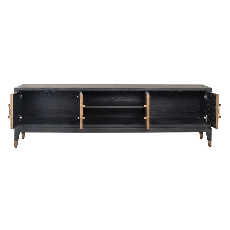 TV-Schrank Bloomville Brass Shagreen mit 4 Türen, Eiche & PU-Leder