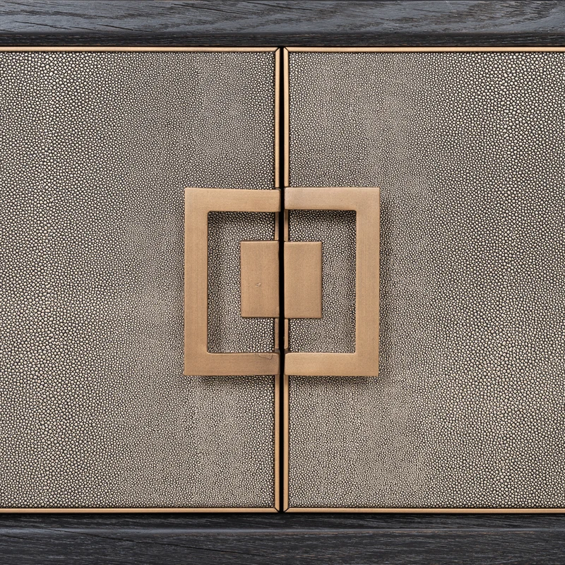 TV-Schrank Bloomville Brass Shagreen mit 4 Türen, Eiche & PU-Leder