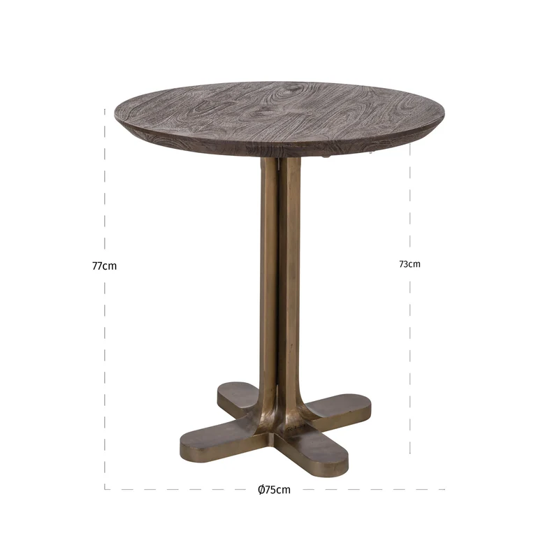 Bistro-Tisch Revelin dunkelbraun Ø75 cm, Mangoholz & goldenes Gestell