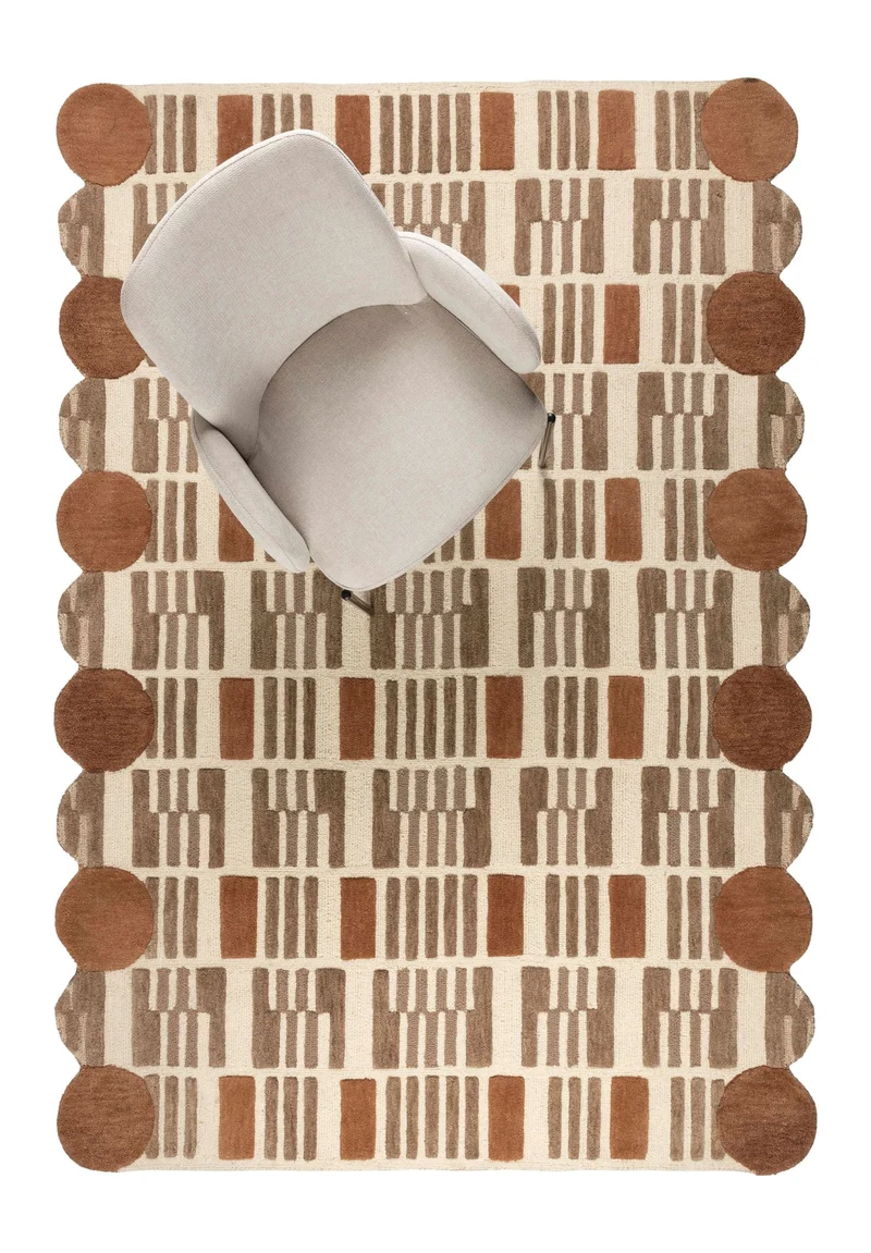 Teppich Mundra 160x230 cm aus 100% Wolle in Beige, Wohnzimmer