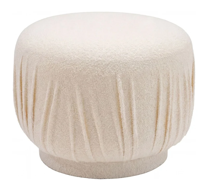 Polsterhocker Wohnling rund in Creme mit Faltenoptik, Ø 50 cm