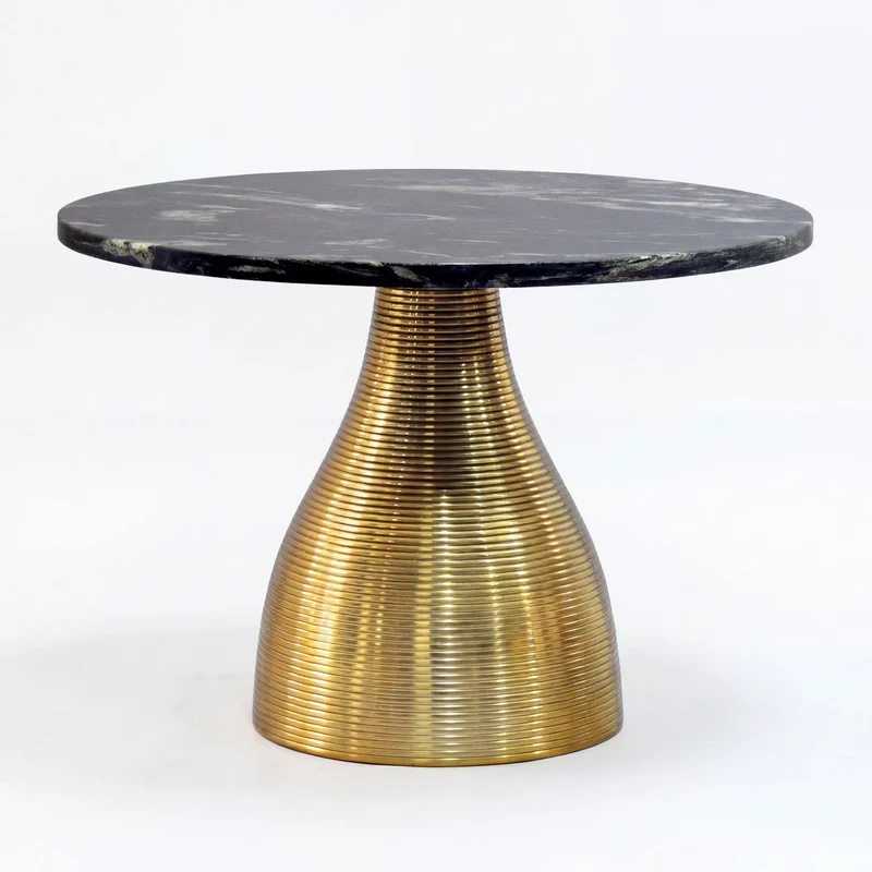 Couchtisch Marmor Schwarz Rund 60 cm mit Alu-Gestell Gold Wohnling