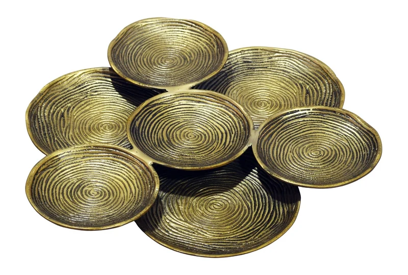 Dekoschale Gold 44 cm rund aus Aluminium mit Spiralmuster, Handmade