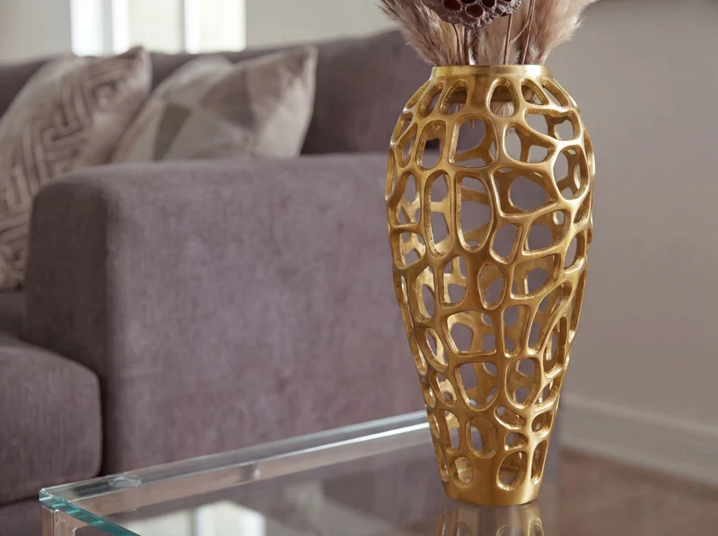 Bodenvase Aluminium 45 cm Gold – Design-Dekovase handgefertigt