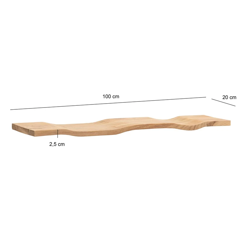 Wandregal Akazie Massivholz 100cm Wellenform, Hängeregal Echtholz
