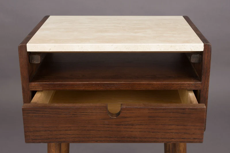 Beistelltisch Arda aus Eichenholz mit Travertin-Platte, Vintage-Stil