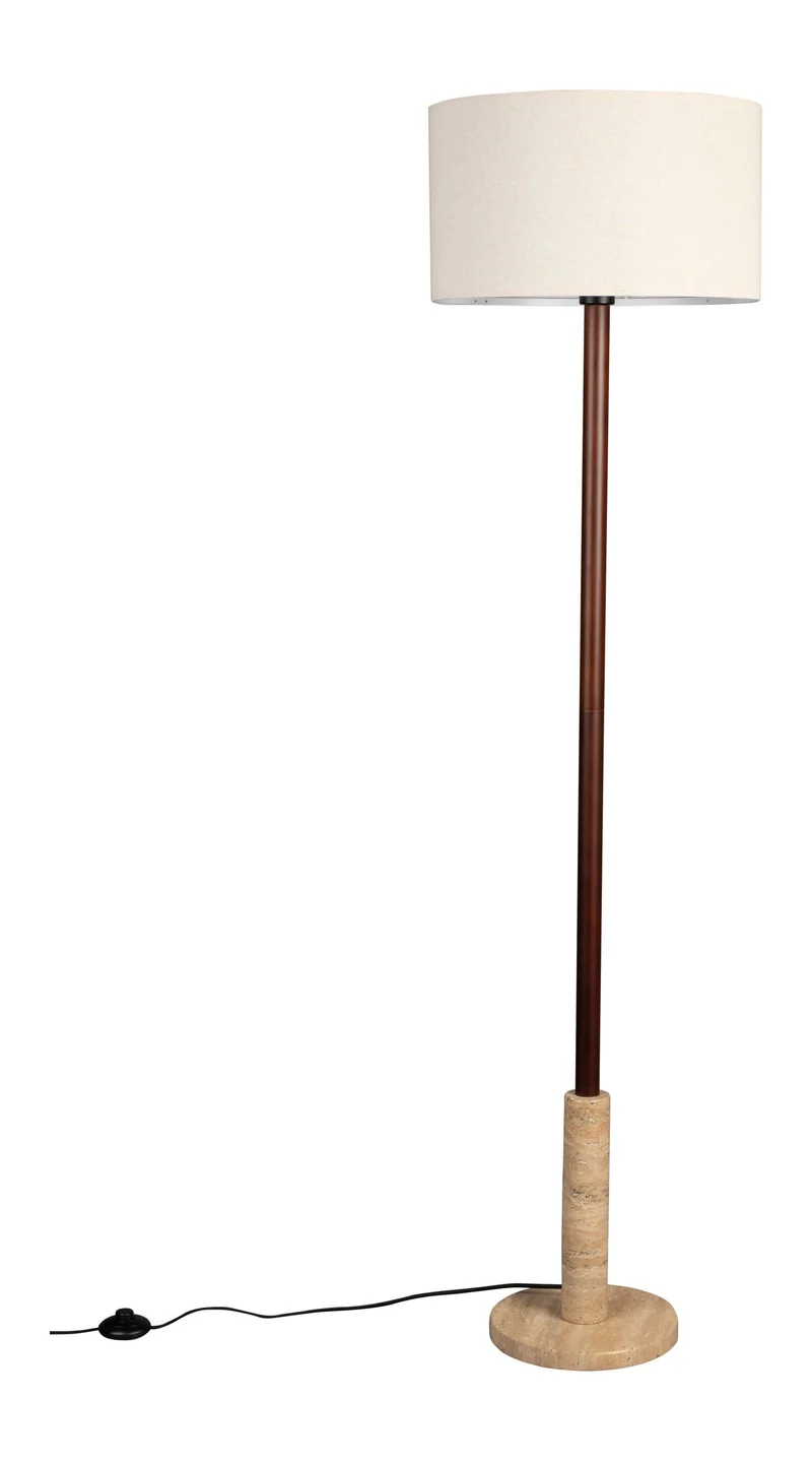 Stehlampe Jackson mit Leinenschirm und Travertin-Sockel, Dutchbone