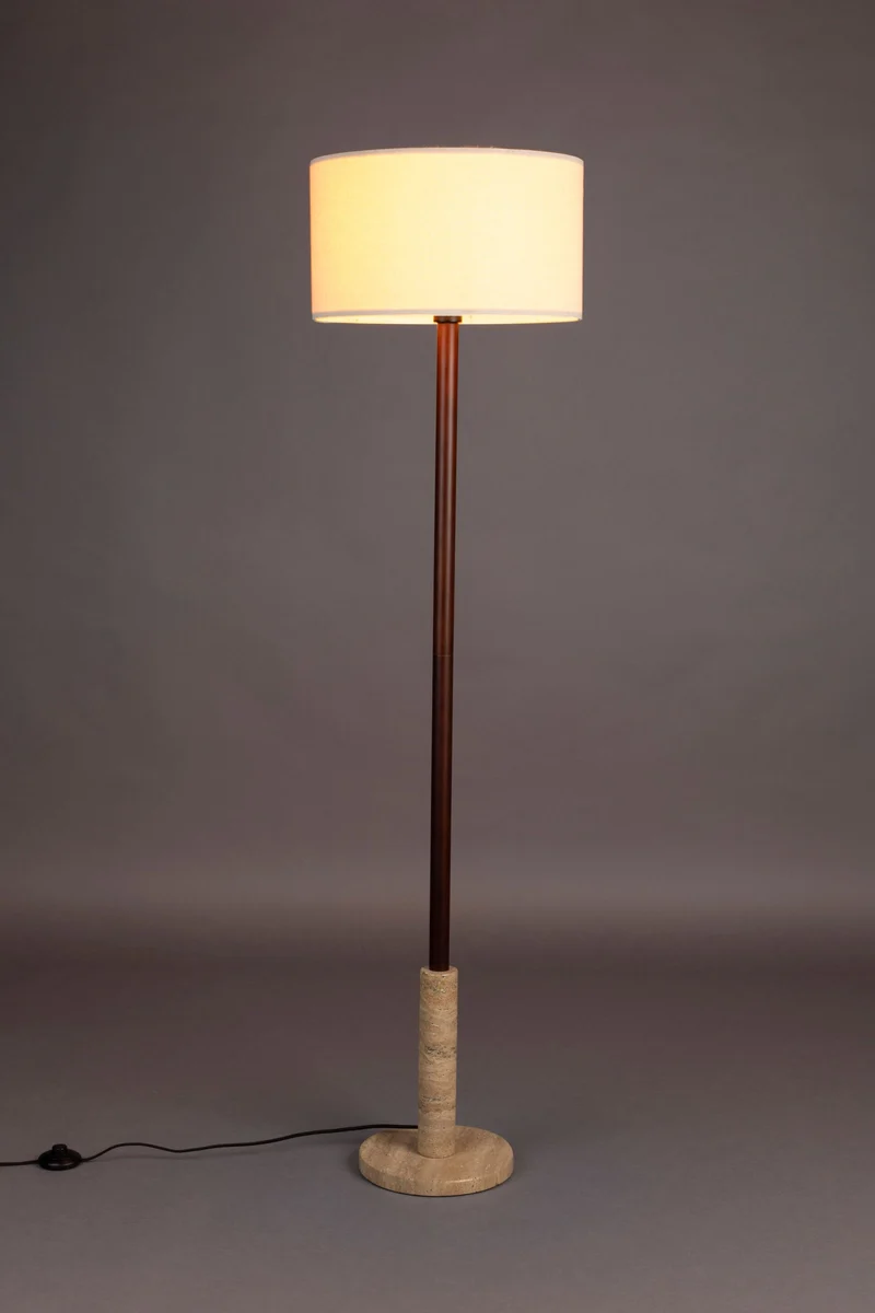 Stehlampe Jackson mit Leinenschirm und Travertin-Sockel, Dutchbone