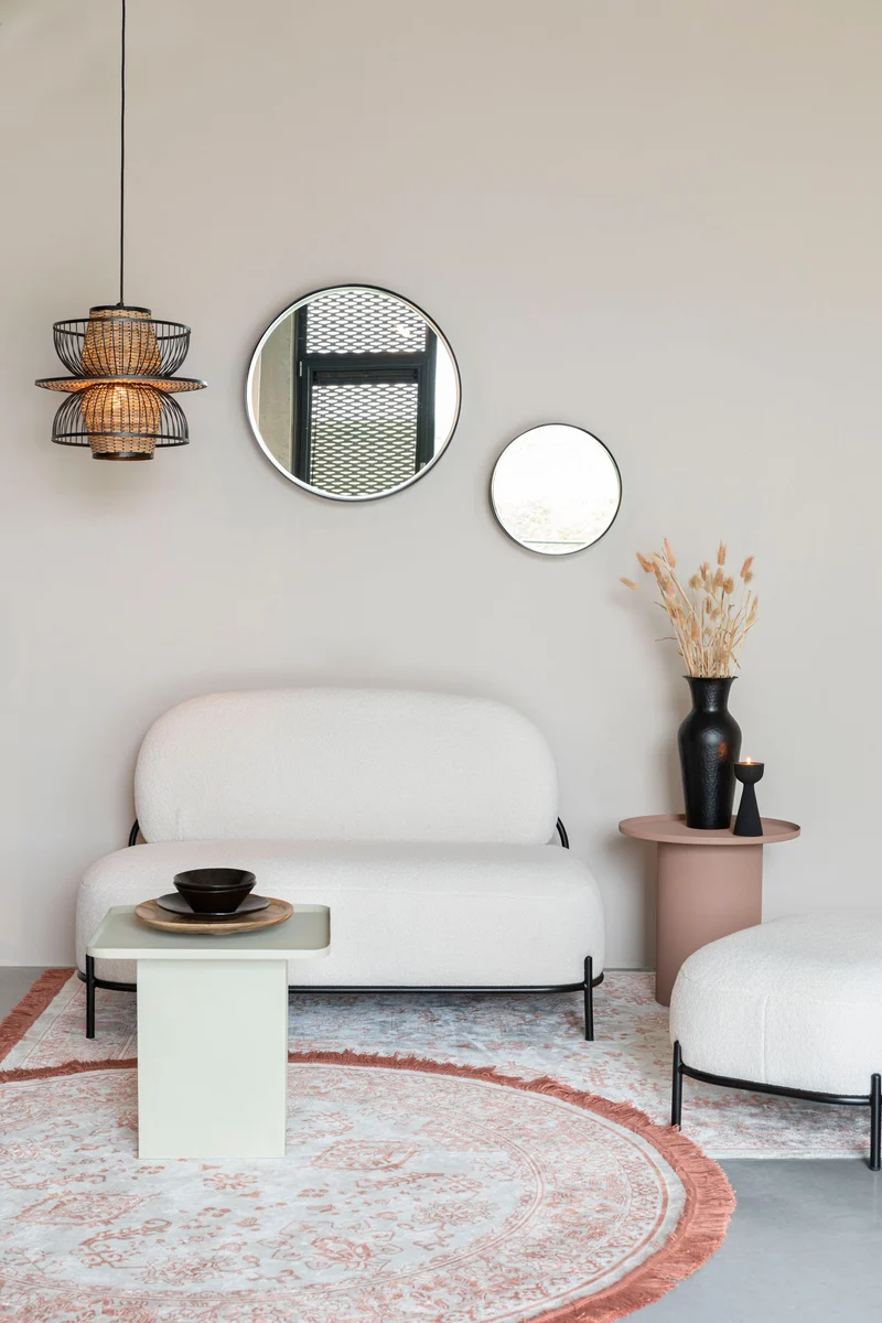 2-Sitzer Sofa Polly aus Teddy-Stoff in Ivory für Wohnzimmer