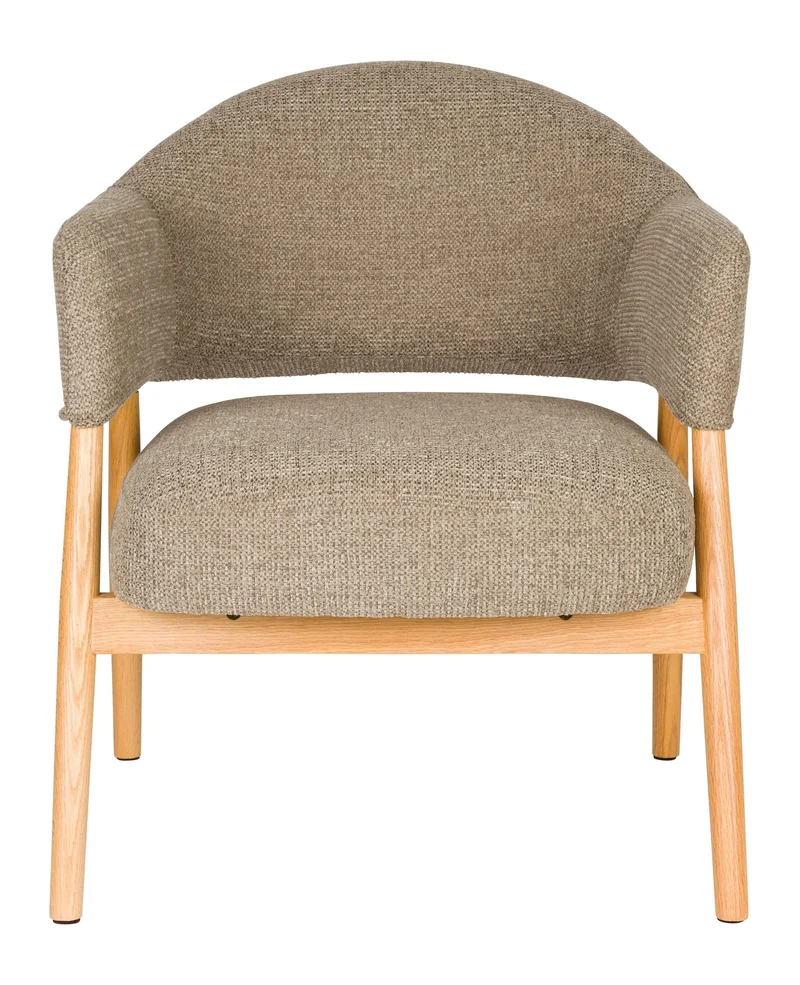 Loungesessel Indy Dark Brown mit Eichenholz-Gestell, Stoffbezug