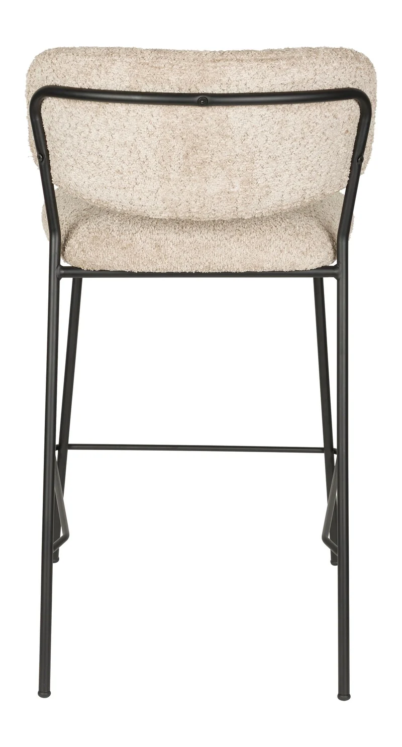 Barhocker Jolien im 2er-Set, Bouclé Beige mit schwarzem Metallgestell
