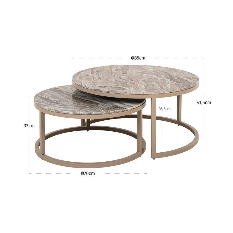 Richmond Couchtisch Fairfax clay im 2er-Set aus Eisen & Marmor