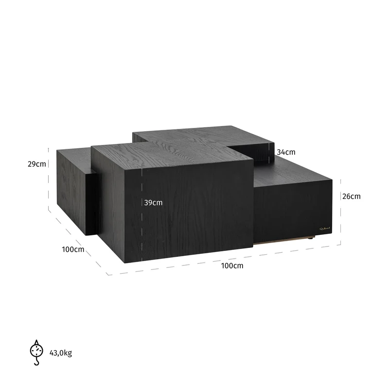 Couchtisch Lennox Dark Coffee – massives Eichenholz, 100x100 cm