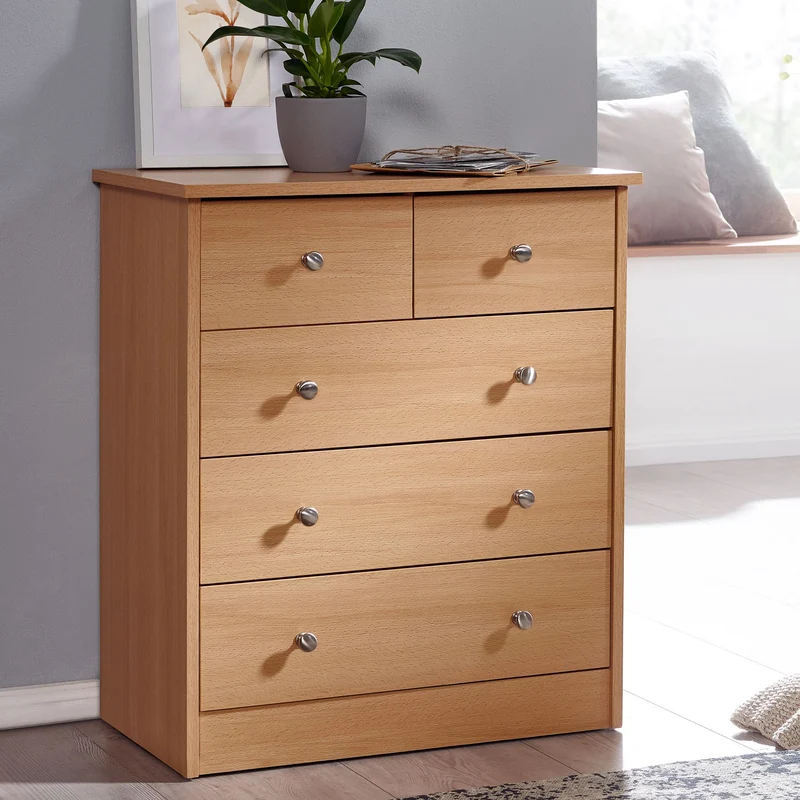 Kommode 5 Schubladen Buche 60x70x35cm Modernes Sideboard Flur