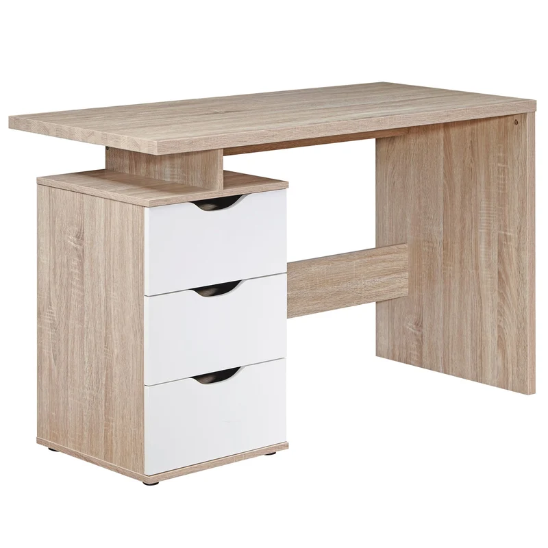 Schreibtisch MASSA 120x76x53cm 3 Schubladen Sonoma Weiß modern Jugendlich