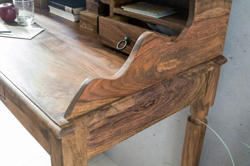 Schreibtisch Sheesham Massivholz 115x100x60cm 3 Schubladen Landhausstil