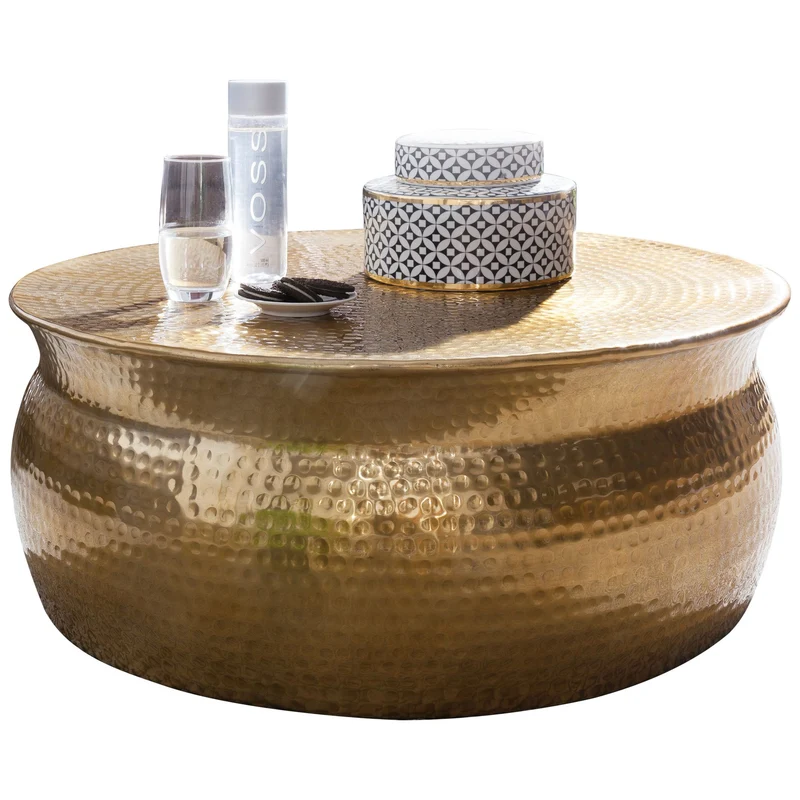 Couchtisch 75x31x75cm Aluminium Gold orientalisch rund Hammerschlag Design