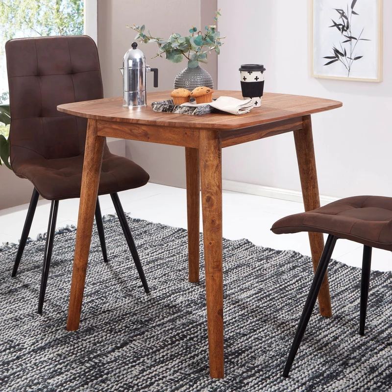 Esszimmertisch WL5.571 Sheesham Massivholz 80x78x80cm Rustikal Modern