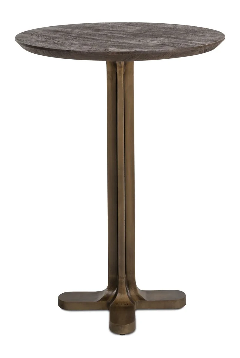 Bartisch Revelin Ø80 cm dark brown, Mangoholz mit Goldgestell