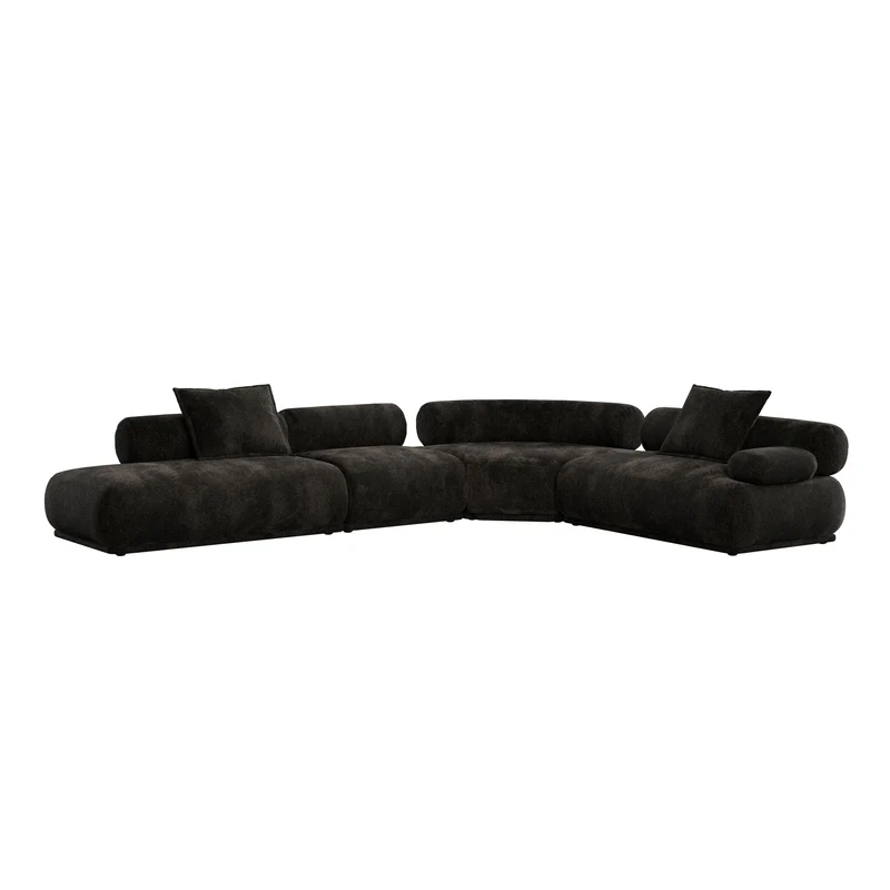Ecksofa Rembrandt 7,5-Sitzer rechts in Dunkelbraun mit Rippstoff-Bezug