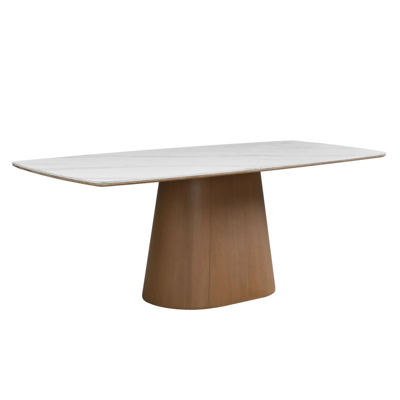 Esstisch 200 cm Sinterstein Marmor-Optik mit Walnuss-Metallgestell