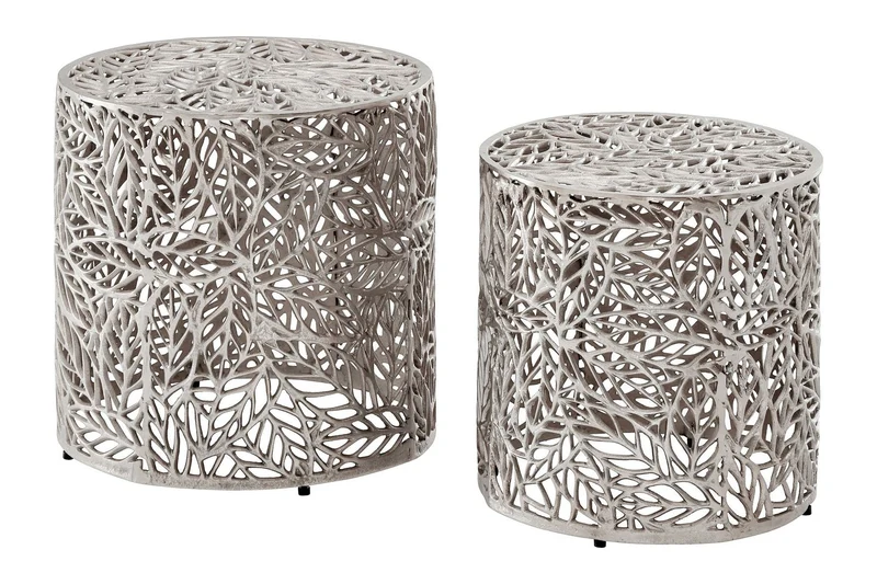 Satztisch Aluminium 2er-Set in Silber mit Blattmuster von Wohnling