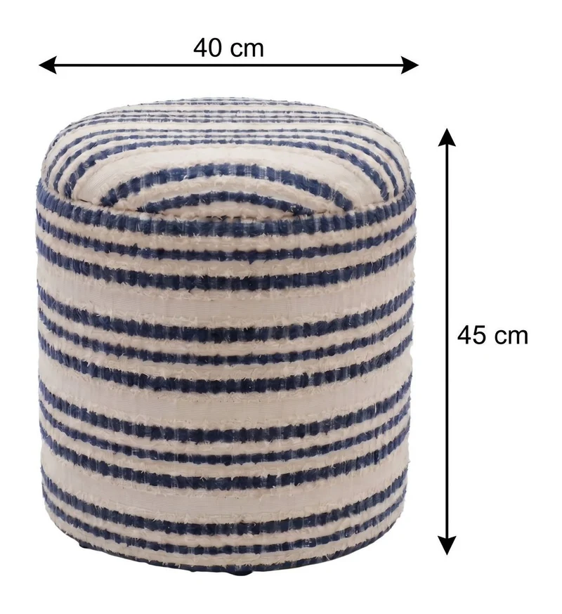Boho Sitzhocker rund mit Stauraum aus Baumwolle, Beige, Ø 40 cm