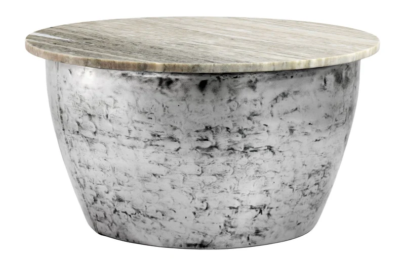 Couchtisch Wohnling rund 60 cm, Marmor-Platte mit Metallgestell